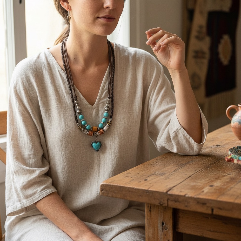 Turquoise and Silver Beaded Necklace